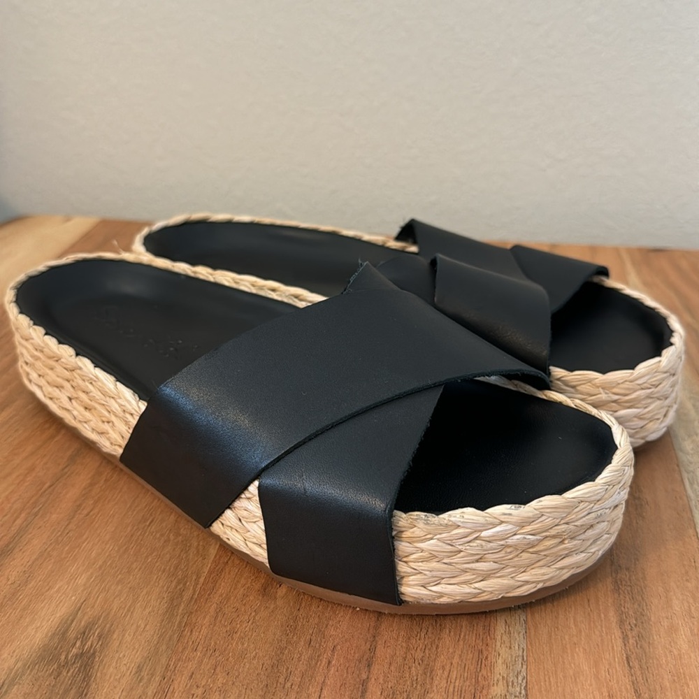 Splendid Platform Criss Cross Slide-on Open Toe sandals Black 8.5
